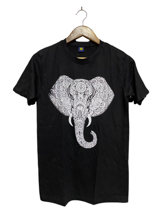 |M| BUST 17| BLACK MANDALA ELEPHANT GRAPHIC T-SHIRT