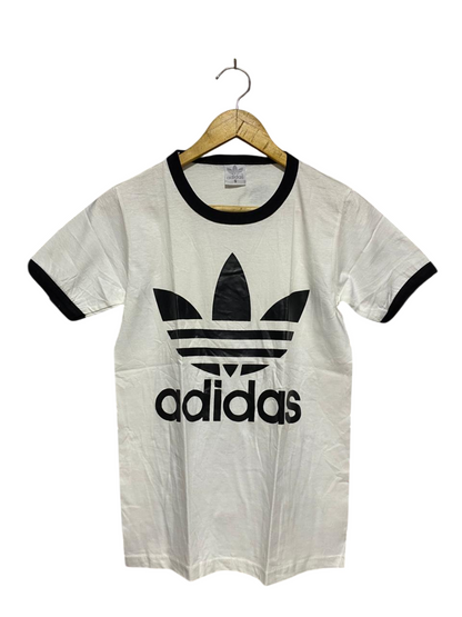 ADIDAS |S| BUST 16| C1|  ORIGINALS TREFOIL RINGER T-SHIRT – WHITE & BLACK RETRO LOGO TEE