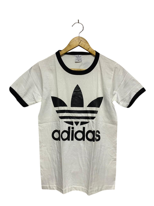 ADIDAS |S| BUST 16| C1|  ORIGINALS TREFOIL RINGER T-SHIRT – WHITE & BLACK RETRO LOGO TEE