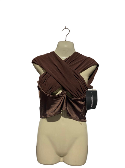 PRETTYLITTLETHING |L| BUST 19| C1| CHOCOLATE BROWN WRAP FRONT CORSET TOP
