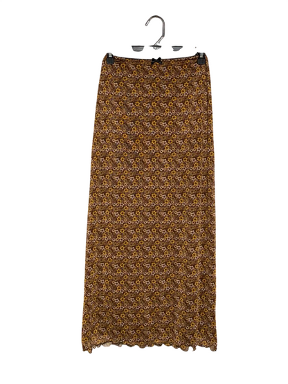 URBAN |M| WAIST 26| C6| BROWN MICROTULLE FLORAL MAXI SKIRT