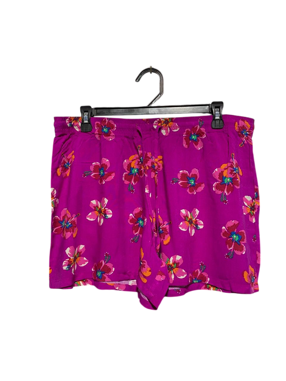 PAPAYA |XL| WAIST 34| VIBRANT MAGENTA HIBISCUS FLORAL TROPICAL PULL-ON SHORTS