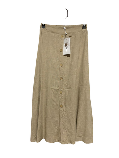 MOODO |M| WAIST 26| C6| MODCLOTH TAN LINEN BLEND BUTTON-FRONT MIDI SKIRT