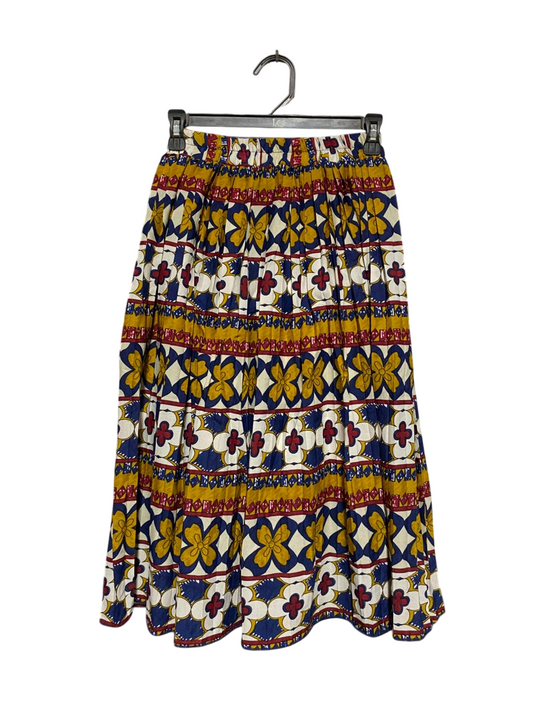 SHEIN |M| WAIST 24| C6| VINTAGE STYLE GEOMETRIC FLORAL PRINT PLEATED MIDI SKIRT