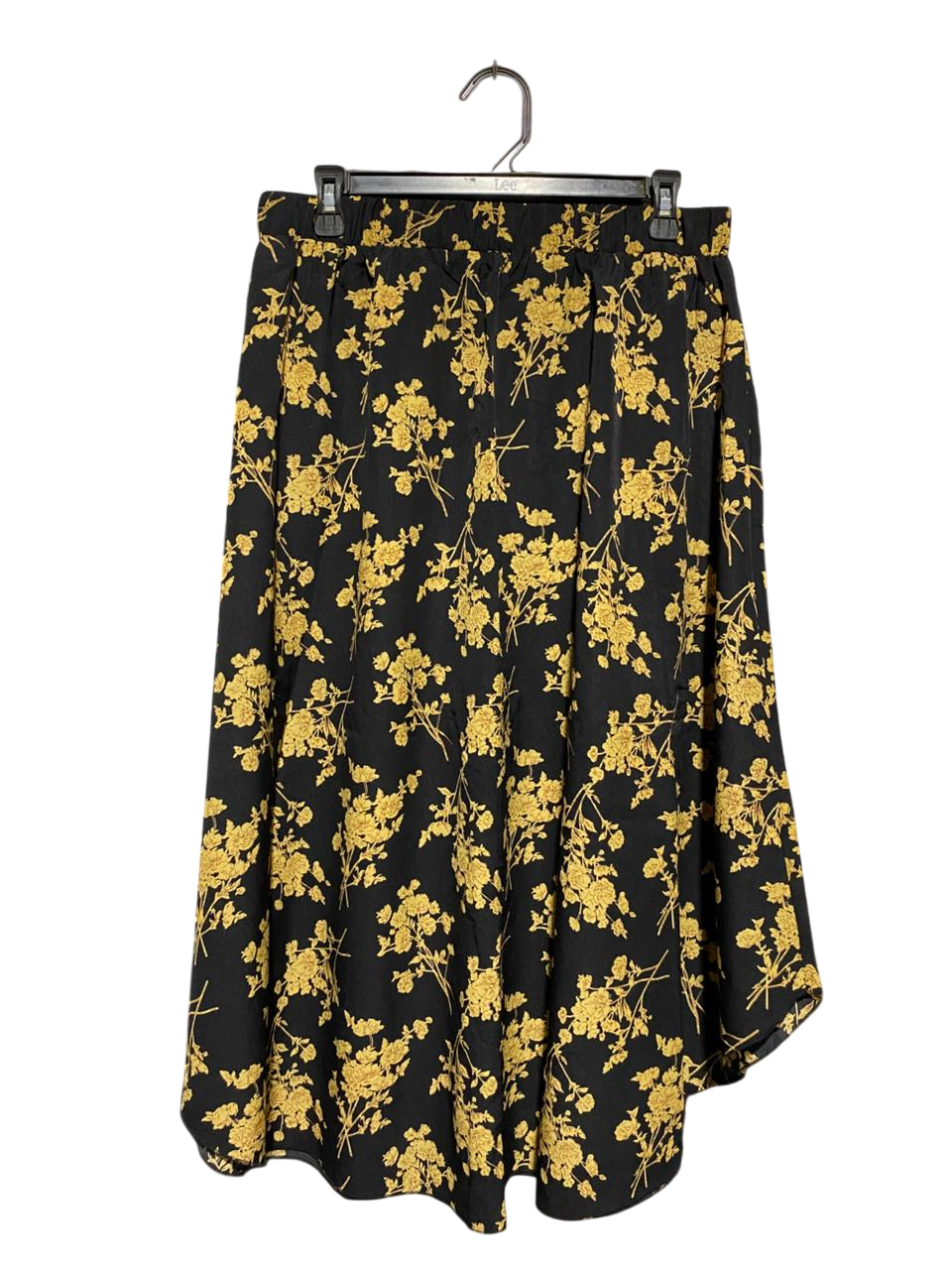 SHEIN |XL| WAIST 31| C6| VINTAGE STYLE BLACK & YELLOW FLORAL PRINT MIDI SKIRT