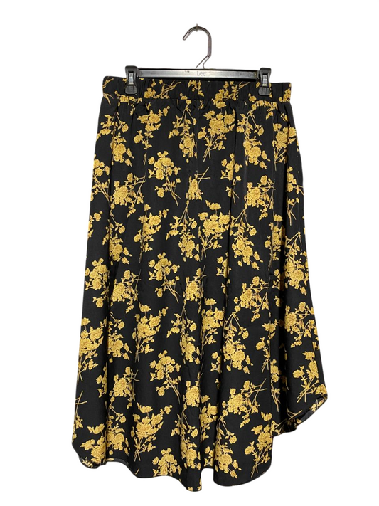 SHEIN |XL| WAIST 31| C6| VINTAGE STYLE BLACK & YELLOW FLORAL PRINT MIDI SKIRT