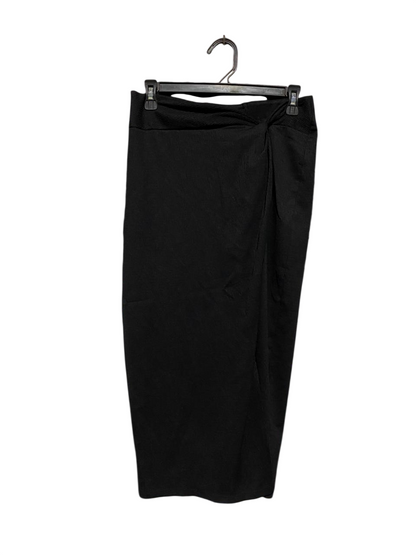 PAPAYA |L| WAIST 30| C6| ELEGANT BLACK KNOT-DETAIL MIDI SKIRT