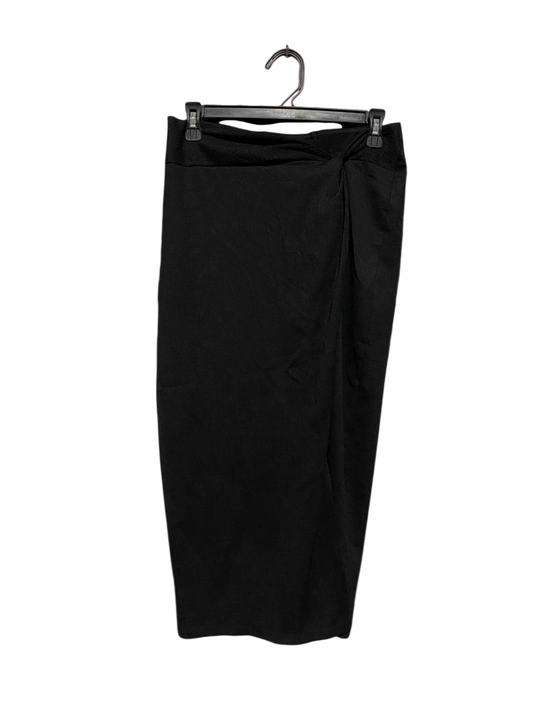 PAPAYA |L| WAIST 30| C6| ELEGANT BLACK KNOT-DETAIL MIDI SKIRT