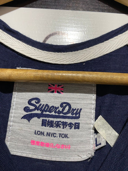 SUPER DRY |L| BUST 19| B12| REAL SUPERDRY LOGO T-SHIRT NAVY BLUE WITH PINK GRADIENT