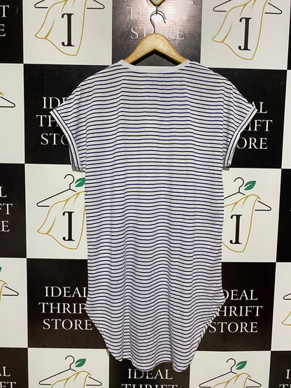 PRIMARK |L| BUST 21| NAVY BLUE STRIPED BONJOUR T-SHIRT DRESS