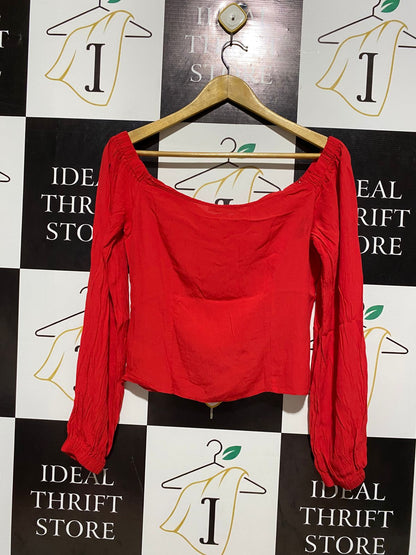 MICHELLE KEEGAN |M| BUST | RED OFF-THE-SHOULDER BARDOT TOP - LONG SLEEVE - CORSET STYLE