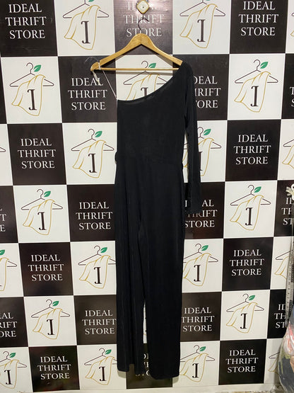 BOOHOO |L| BUST 14| BLACK ONE-SHOULDER LONG SLEEVE JUMPSUIT