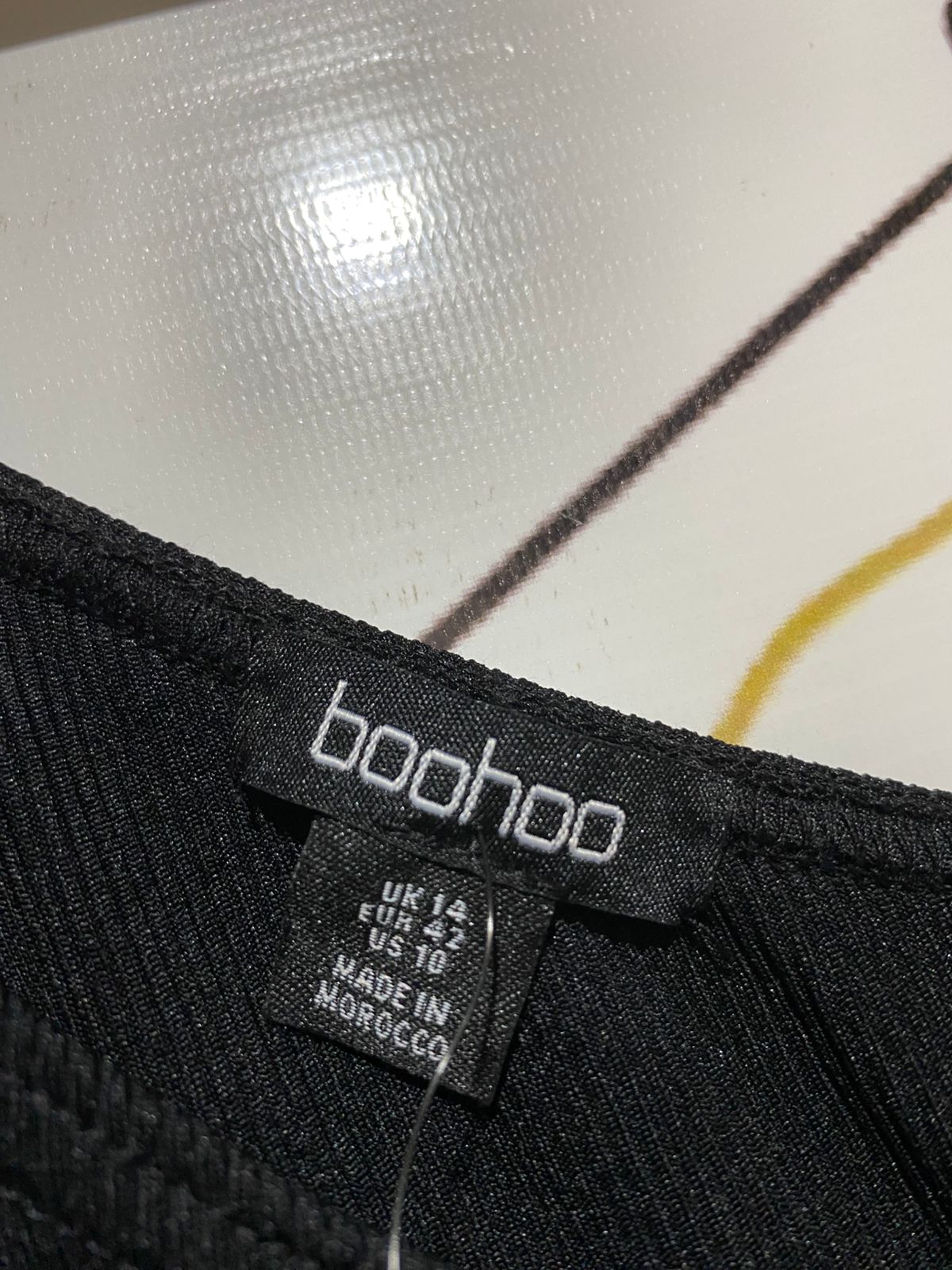 BOOHOO |L| BUST 14| BLACK ONE-SHOULDER LONG SLEEVE JUMPSUIT