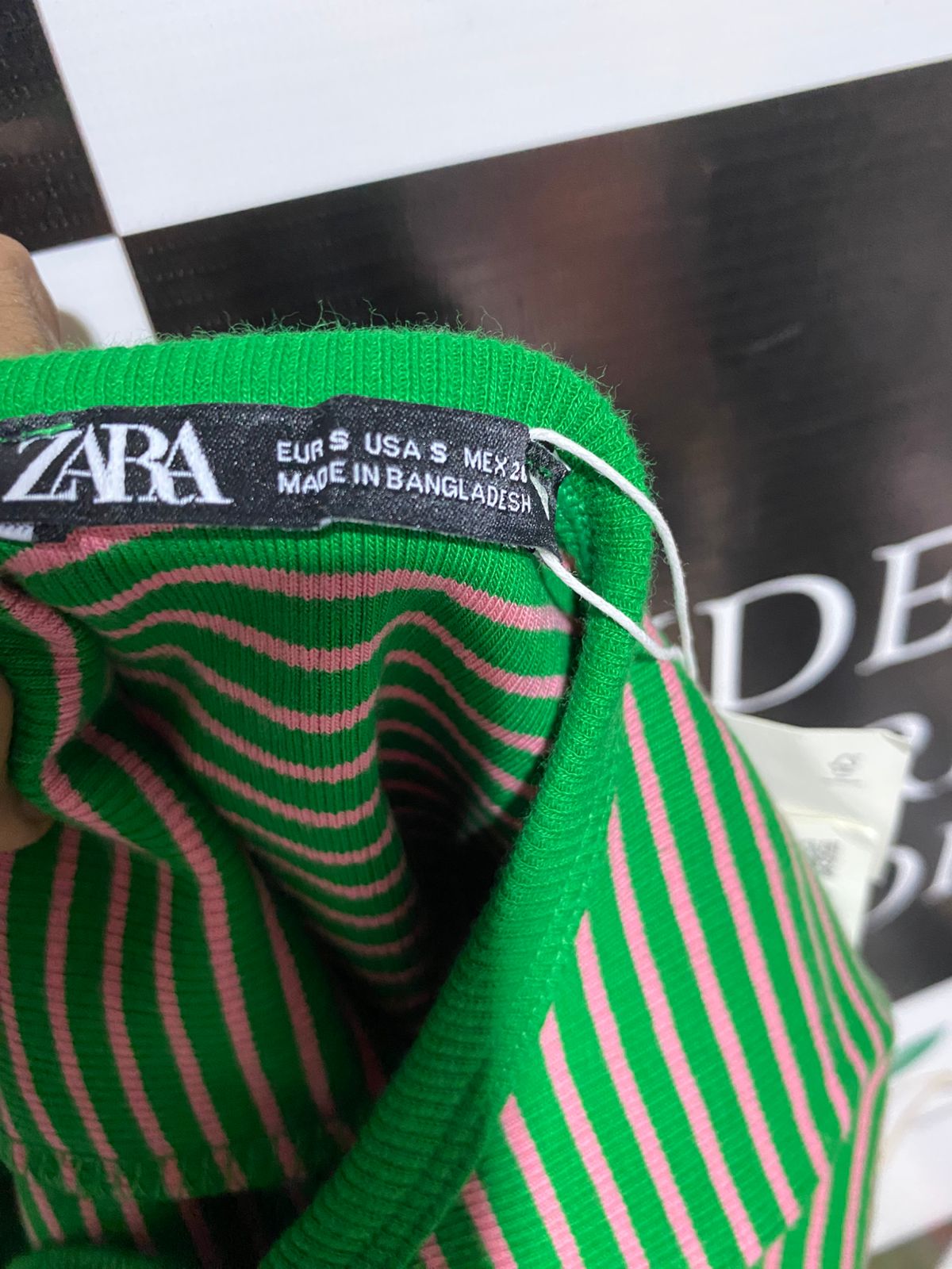 ZARA |S| BUST 11| VINTAGE GREEN AND BEIGE STRIPED HALTER NECK BODYSUIT