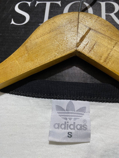 ADIDAS |S| BUST 16| C1|  ORIGINALS TREFOIL RINGER T-SHIRT – WHITE & BLACK RETRO LOGO TEE