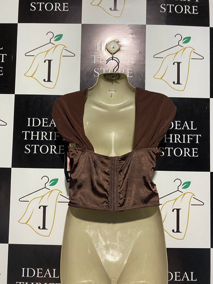 PRETTYLITTLETHING |L| BUST 19| C1| CHOCOLATE BROWN WRAP FRONT CORSET TOP