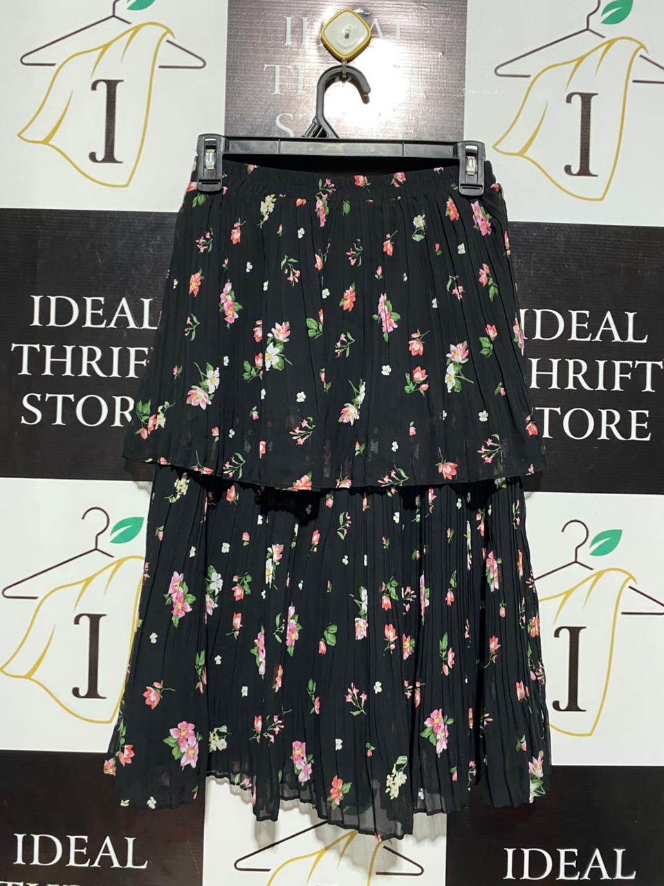 NEW LOOK |S| WAIST 25| TIERED BLACK FLORAL MIDI SKIRT