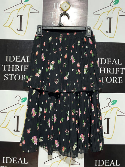 NEW LOOK |S| WAIST 25| TIERED BLACK FLORAL MIDI SKIRT