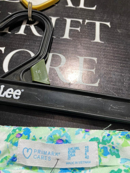 PRIMARK |L| WAIST 30| C6| MINT GREEN FLORAL SIDE-SLIT MAXI SKIRT