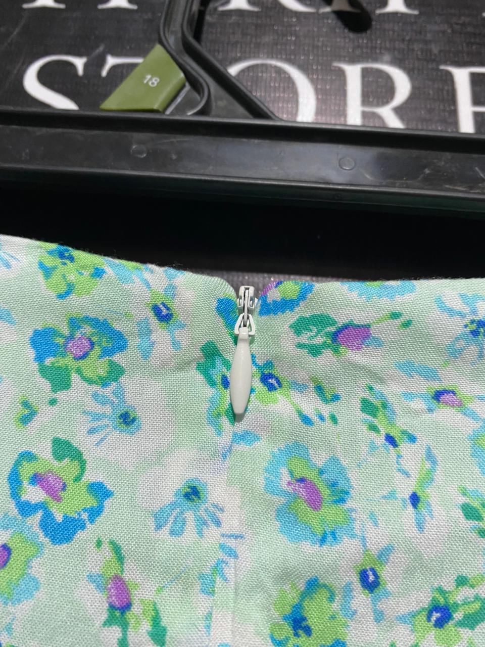 PRIMARK |L| WAIST 30| C6| MINT GREEN FLORAL SIDE-SLIT MAXI SKIRT