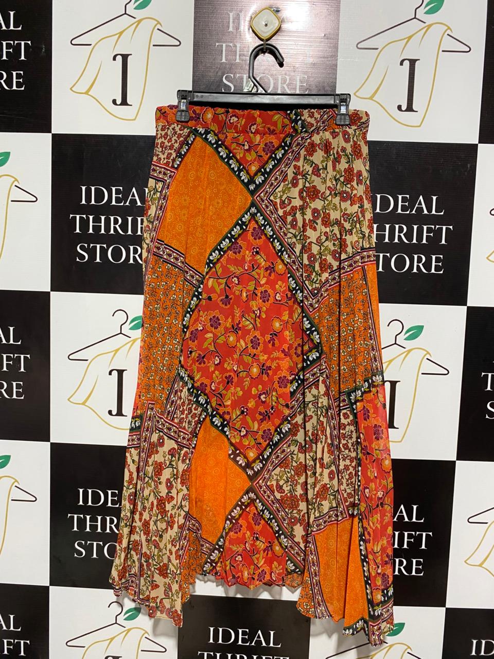 ACTUEL |L| WAIST 30| ORANGE PATCHWORK FLORAL MAXI SKIRT