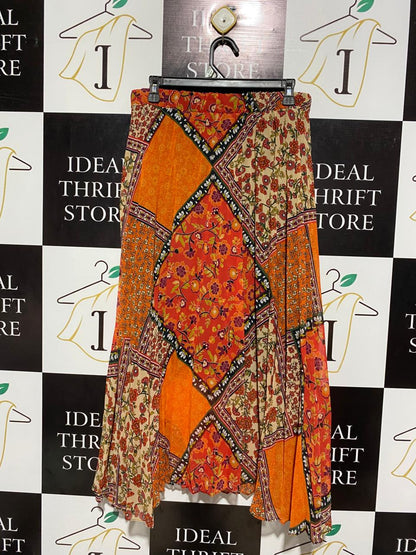 ACTUEL |L| WAIST 30| ORANGE PATCHWORK FLORAL MAXI SKIRT