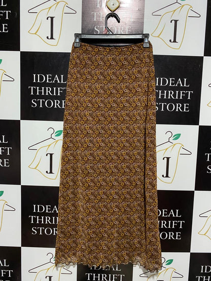 URBAN |M| WAIST 26| C6| BROWN MICROTULLE FLORAL MAXI SKIRT
