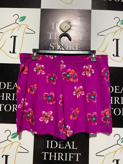 PAPAYA |XL| WAIST 34| VIBRANT MAGENTA HIBISCUS FLORAL TROPICAL PULL-ON SHORTS