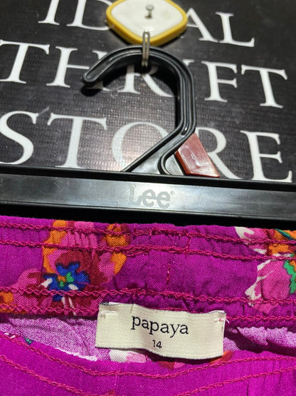 PAPAYA |XL| WAIST 34| VIBRANT MAGENTA HIBISCUS FLORAL TROPICAL PULL-ON SHORTS
