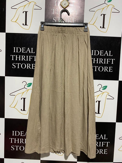 MOODO |M| WAIST 26| C6| MODCLOTH TAN LINEN BLEND BUTTON-FRONT MIDI SKIRT