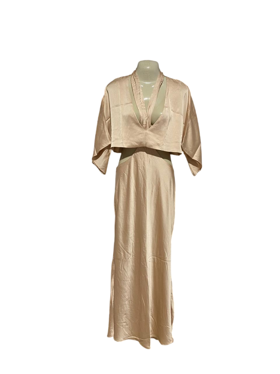 REVERSE |M| CHAMPAGNE SATIN CUT-OUT MAXI DRESS WITH OVERLAY