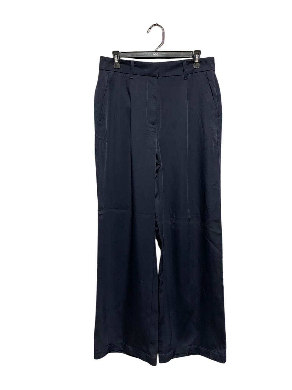 PREVIEW |L| WAIST 32| NAVY SATIN WIDE-LEG PLEATED TROUSERS