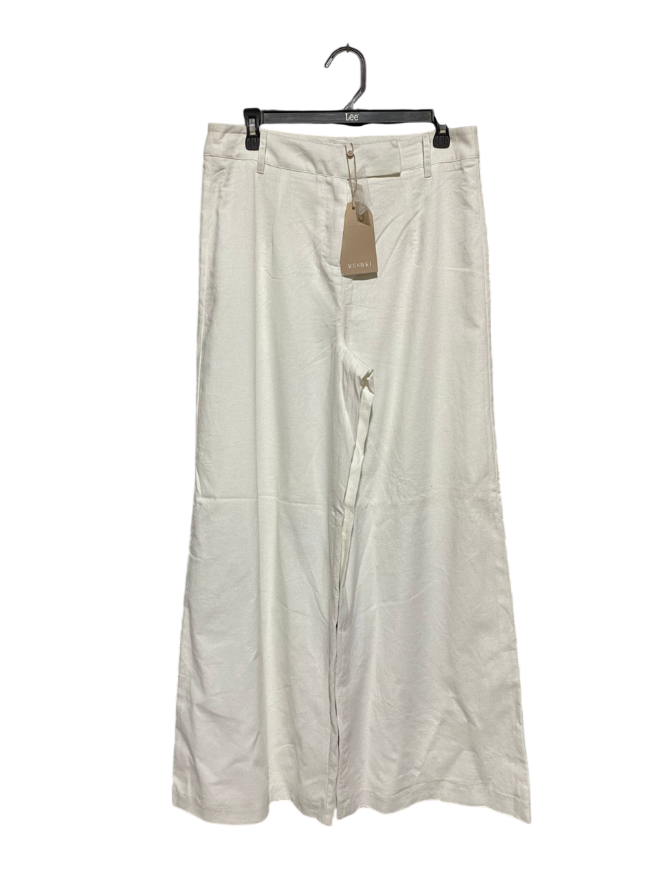 MESHKI |L| WAIST 32| WHITE LINEN-BLEND WIDE-LEG TROUSERS