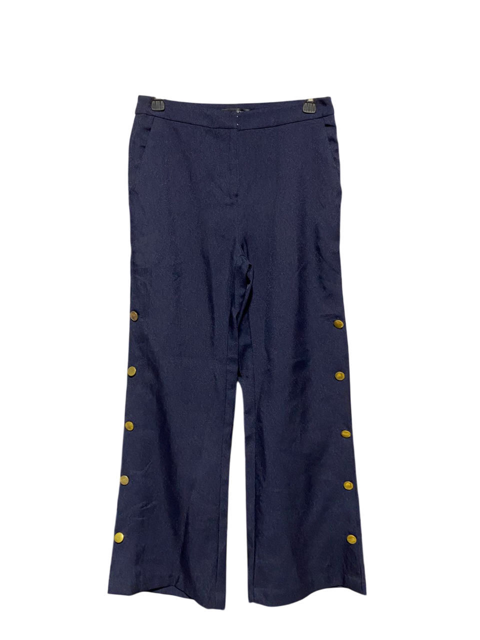 HAODUOYI |L| WAIST 28| NAVY BLUE TROUSERS WITH GOLD BUTTON ACCENTS
