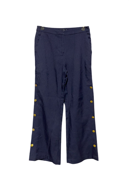 HAODUOYI |L| WAIST 28| NAVY BLUE TROUSERS WITH GOLD BUTTON ACCENTS