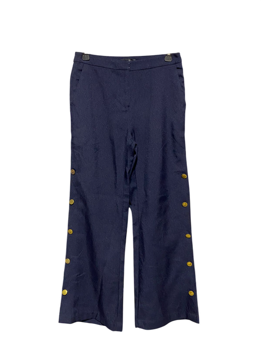 HAODUOYI |L| WAIST 28| C8| NAVY BLUE TROUSERS WITH GOLD BUTTON ACCENTS