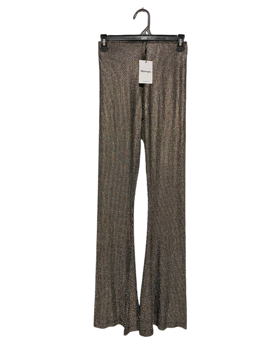 SHOWPO |M| WAIST 26| GOLD METALLIC SHIMMER RIBBED FLARE PANTS HIGH WAISTED PARTY