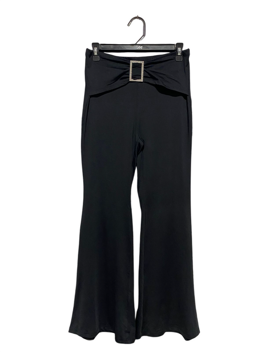 SHEIN |M| WAIST 28| C8| CHIC BLACK WIDE LEG FLARE PANTS WITH CRYSTAL BUCKLE DETAIL