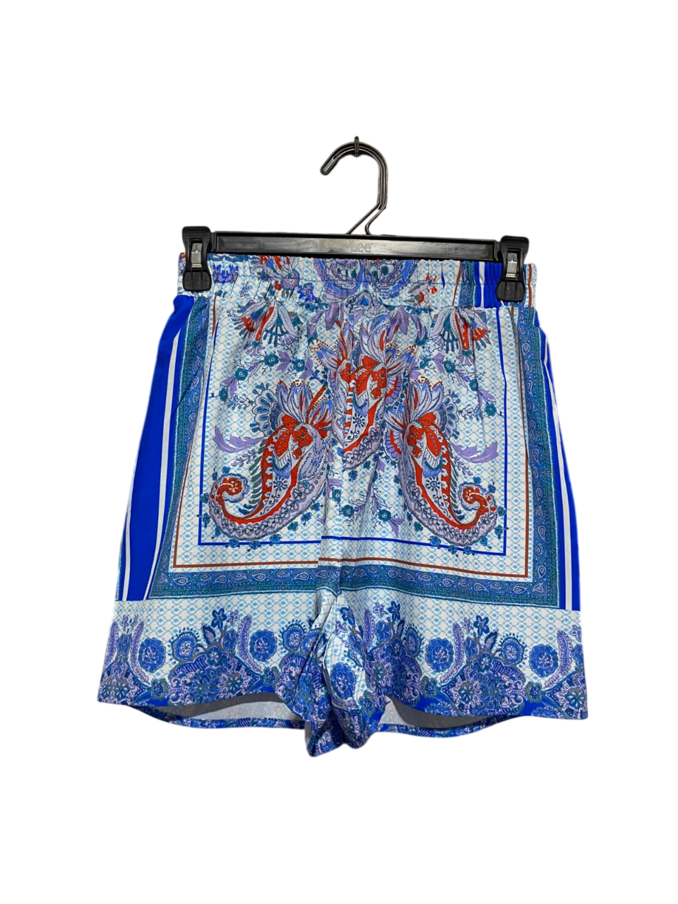 SHEIN |S| WAIST 24| VIBRANT BLUE PAISLEY SCARF PRINT HIGH-WAISTED SHORTS
