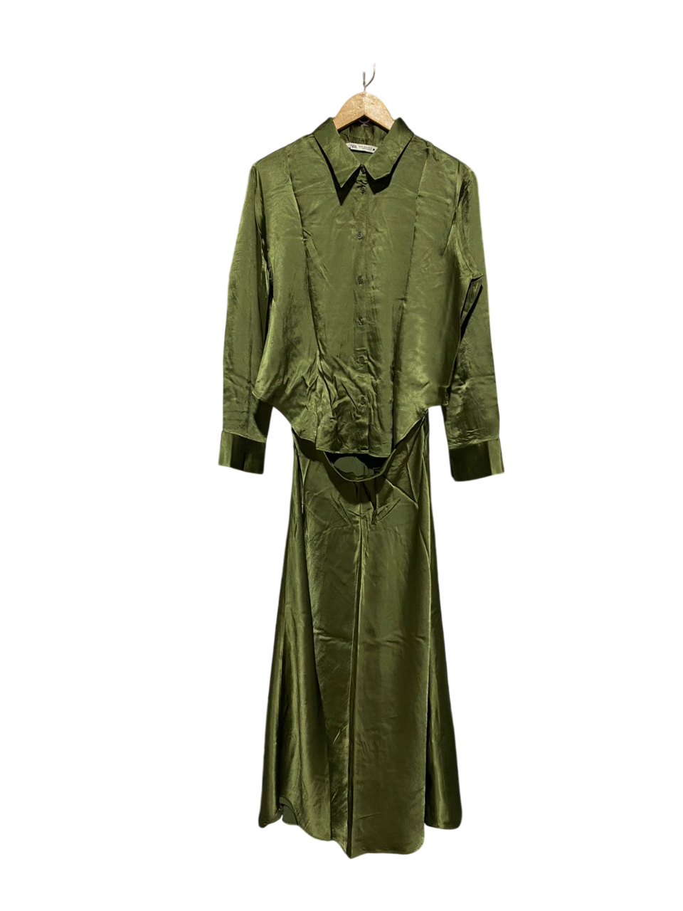 ZARA |XL| BUST 21| SATIN OLIVE GREEN MAXI DRESS