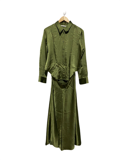 ZARA |XL| BUST 21| SATIN OLIVE GREEN MAXI DRESS