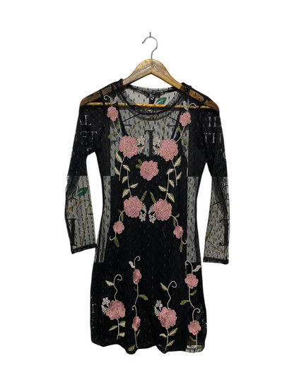 NEW LOOK |M| BUST 16| ROMANTIC EMBROIDERED FLORAL MESH MINI DRESS