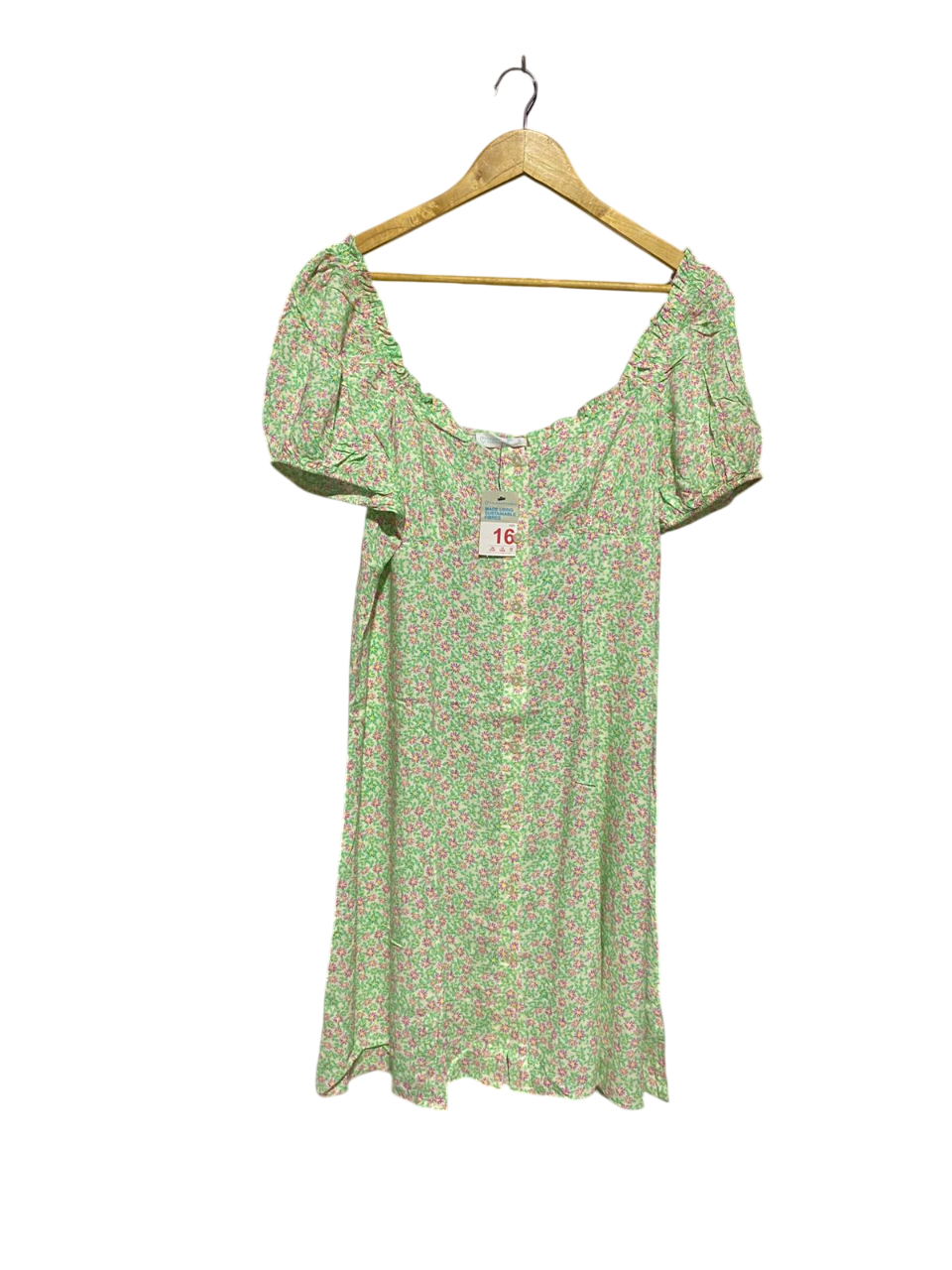 PRIMARK CARES |M| BUST 18| C6|  MINT GREEN FLORAL PUFF SLEEVE TEA DRESS