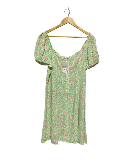 PRIMARK CARES |M| BUST 18| C6|  MINT GREEN FLORAL PUFF SLEEVE TEA DRESS