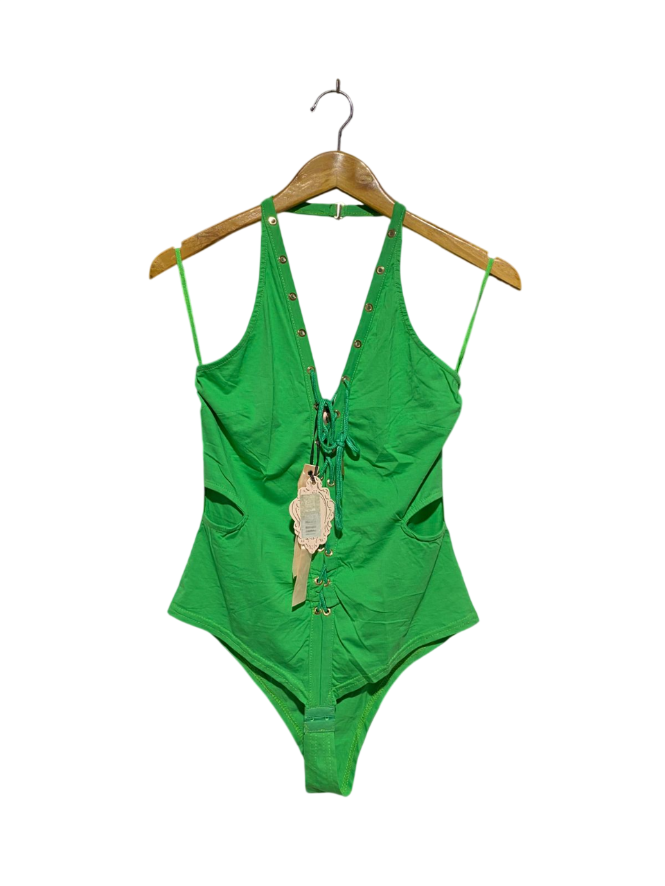 GIORGIA |M/L| BUST 14| EMERALD GREEN LACE-UP HALTER BODYSUIT