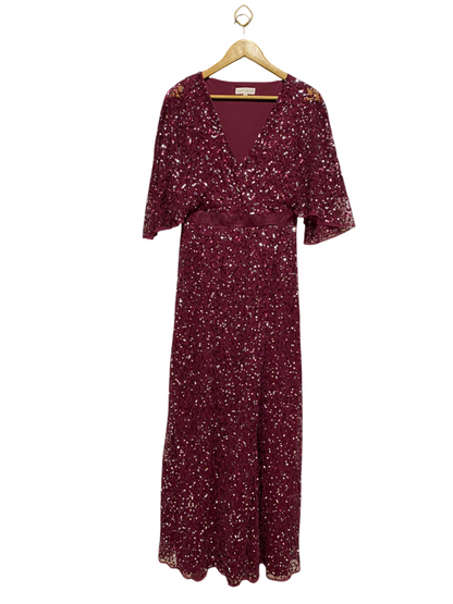 MAYA DELUXE |M| BUST 16| BURGUNDY SEQUIN LACE MAXI GOWN DRESS