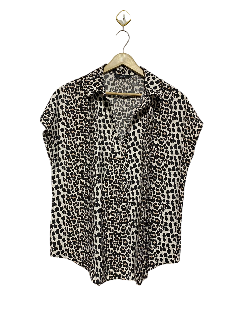 GEORGE |XL| BUST 23| WOMEN’S ANIMAL PRINT LEOPARD V-NECK SHORT CAP SLEEVE BLOUSE TOP