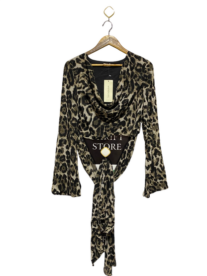 WKND GIRL |L| BUST 18|C2|LEOPARD PRINT COWL NECK CROP TOP - LONG BELL SLEEVES