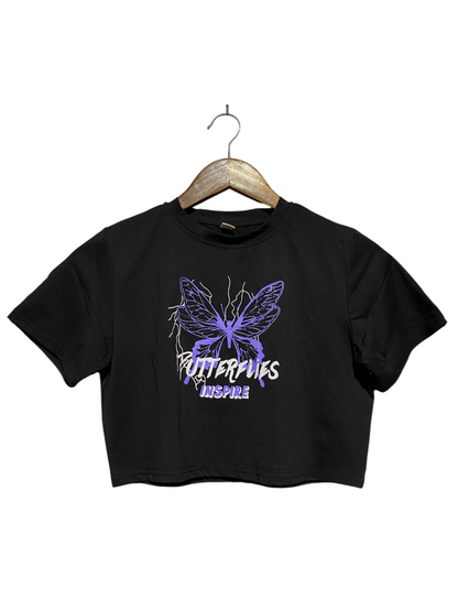 SHEIN |M| BUST 17| AESTHETIC BUTTERFLY INSPIRE BLACK CROP TOP