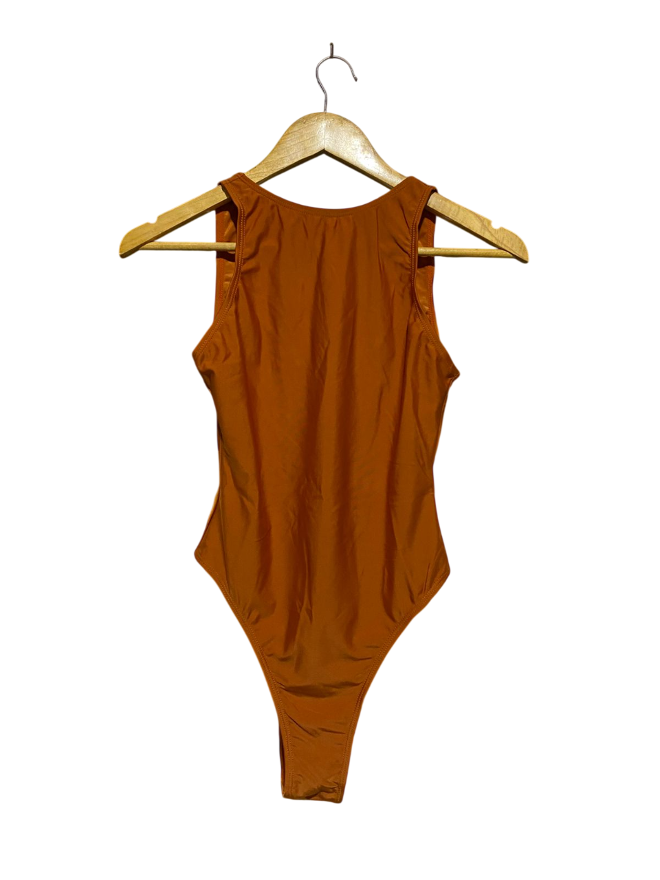 BOOHOO |S| BUST 15| SLEEK RUST ORANGE HIGH-CUT BODYSUIT / ONE-PIECE SWIMSUIT